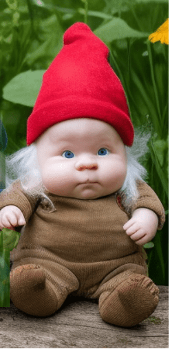 A baby doll with a red hat

Description automatically generated